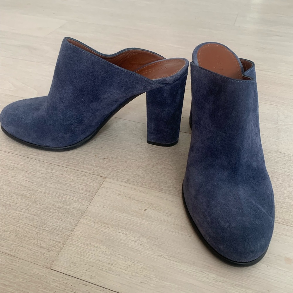 Yvonne Kone Blue Suede Block Heel Mules